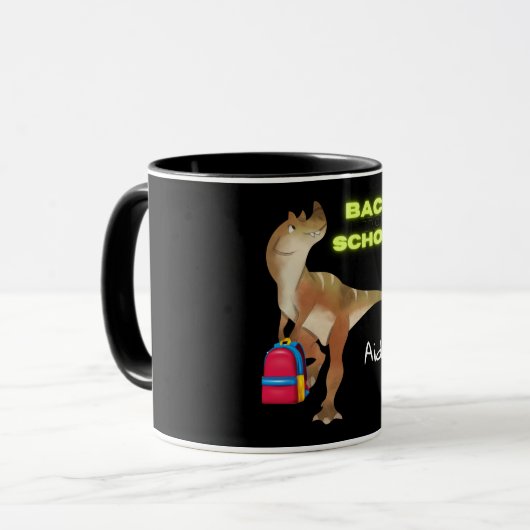 Freundlicher Dinosaurier mit Rucksack "Back to Sch Tasse (Vorderseite Links)