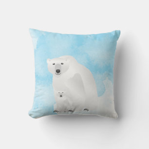 Freundlicher Eisbär und Jungtier mit blauem Wasser Kissen