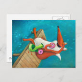 Freundlicher Fox und Huhn, die Schaumgummiringe Postkarte (Vorne/Hinten)