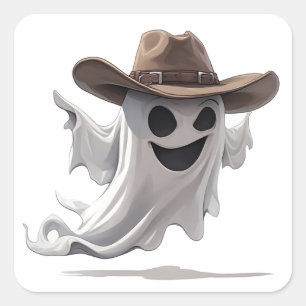 Freundlicher Geist mit Cowboyhut 👻 Quadratischer Aufkleber