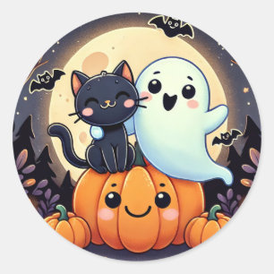 Freundlicher Geist und Katzen Halloween Runder Aufkleber