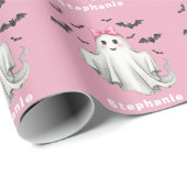 Freundlicher Girl Ghost mit Fledermäusen Geschenkpapier (Rolleneckpunkt)