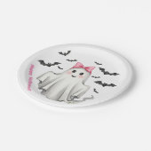 Freundlicher Girl Ghost mit Fledermäusen Pappteller (Schrägansicht)