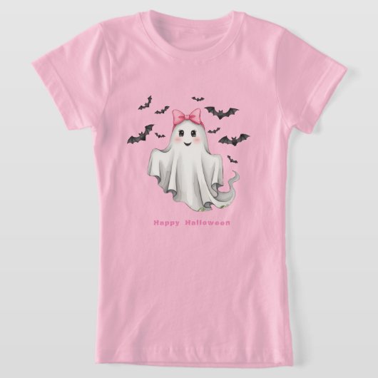 Freundlicher Girl Ghost mit Fledermäusen T-Shirt (Ablage )