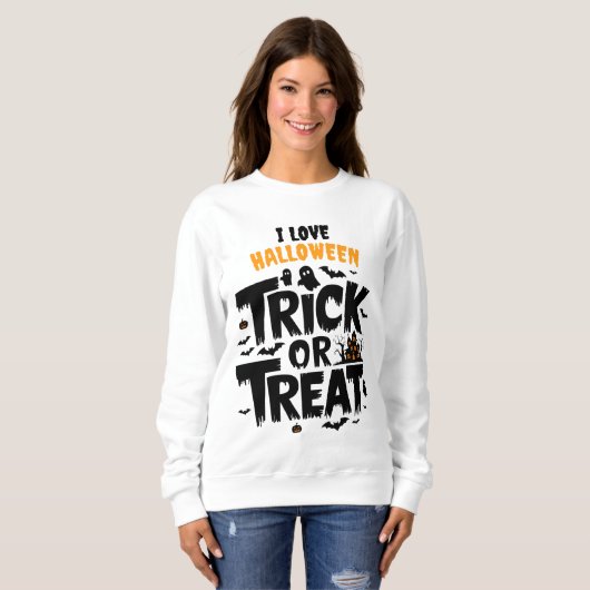 Freundlicher Halloween-Abend mit Trick oder Lecker Sweatshirt (Vorne ganz)