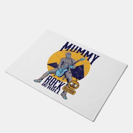 Freundlicher Halloween Mummy Rock and Roll Monster Fußmatte (Schrägansicht)