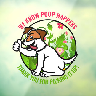 Freundlicher Hund Kackend Abholfenster-Zeichen Fensteraufkleber