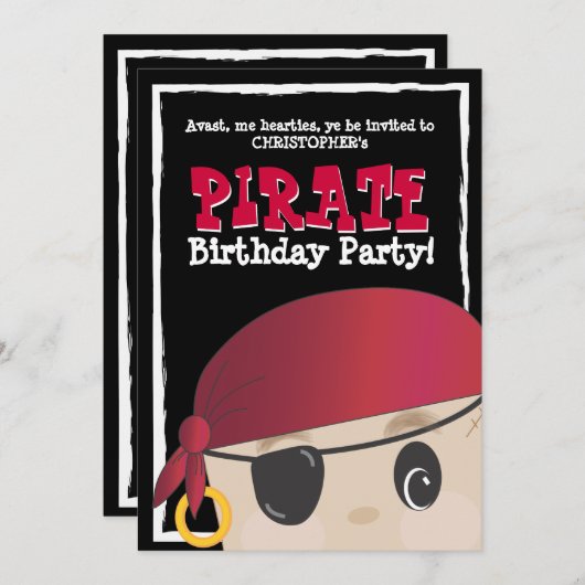 Freundlicher Piraten-Geburtstag oder Einladung (Vorne/Hinten)