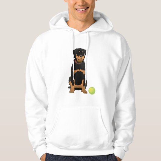 Freundlicher Rottweiler mit Green Ball Hoodie (Vorderseite)