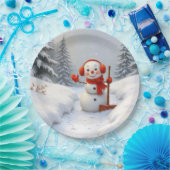 Freundlicher Schneemann mit einer roten Schaufel Pappteller (Party)