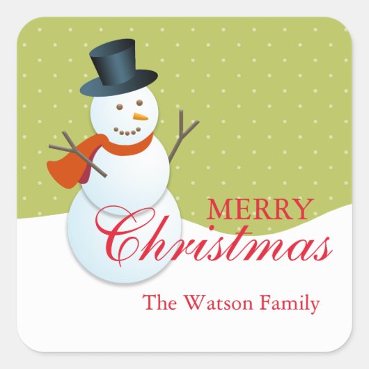Freundlicher Schneemann Nordpol Grüner Weihnachtsu Quadratischer Aufkleber (Vorderseite)