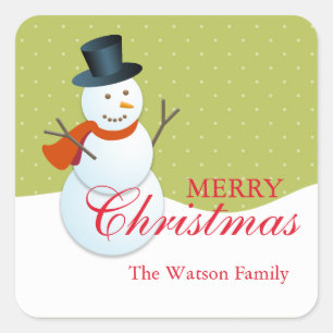Freundlicher Schneemann Nordpol Grüner Weihnachtsu Quadratischer Aufkleber