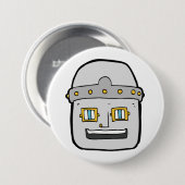 Freundlicher silberner Roboter-Kopf Button (Vorne & Hinten)