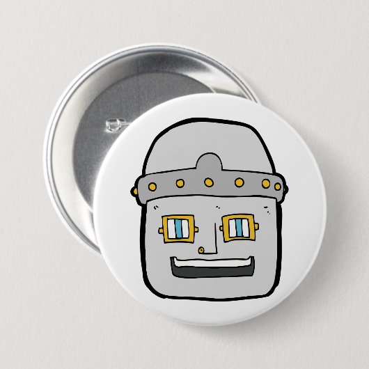Freundlicher silberner Roboter-Kopf Button (Vorne & Hinten)