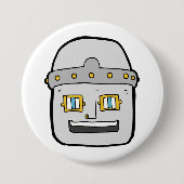 Freundlicher silberner Roboter-Kopf Button (Vorderseite)