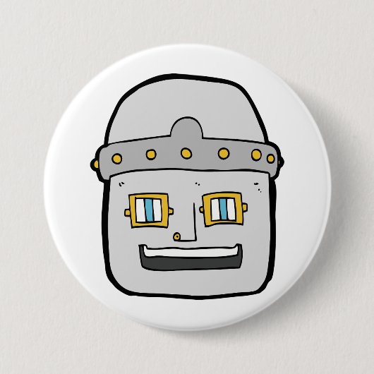 Freundlicher silberner Roboter-Kopf Button (Vorderseite)