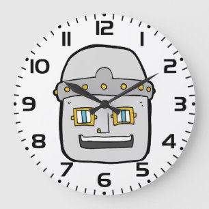 Freundlicher silberner Roboter-Kopf Große Wanduhr