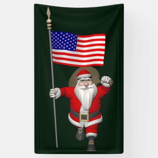 Freundlicher Weihnachtsmann mit US Flagge Banner (Vertikal)