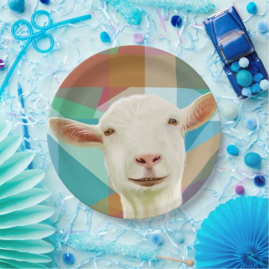 Freundlicher weißer Ziegenboden - farbenfroher geo Pappteller (Party)