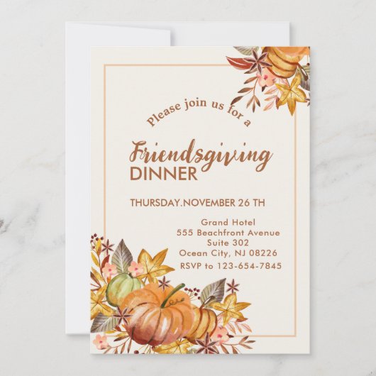 Freundliches Abendessen Erntedank Herbstkürbis Einladung (Vorderseite)