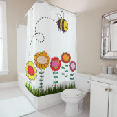 Freundliches Bienen-Fliegen über den Blumen auf Duschvorhang (Beispiel)