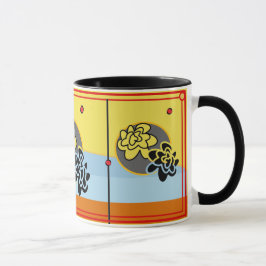 Freundliches blaues gelbes Streifenrot der Tasse