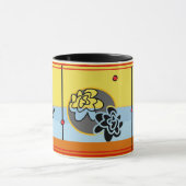 Freundliches blaues gelbes Streifenrot der Tasse (Zentrum)