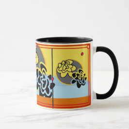 Freundliches blaues gelbes Streifenrot der Tasse