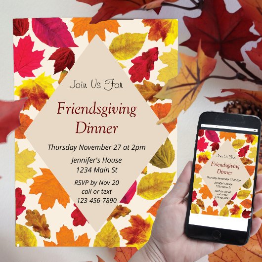 Freundliches Dinner Party Herbstfarben Blätter Einladung