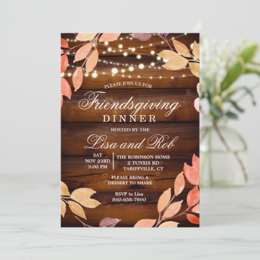 Freundliches Dinner Rustikale Herbstleaf Einladung (Stehend Vorderseite)