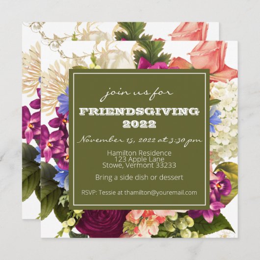 Freundliches Erntedank Abendessen Herbst Florenz Einladung (Vorne/Hinten)