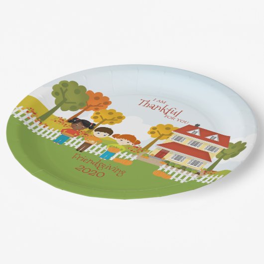 Freundliches Erntedank Pappteller (Schrägansicht)