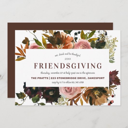 Freundliches Festessen Erntedank Abendessen Einladung (Vorne/Hinten)