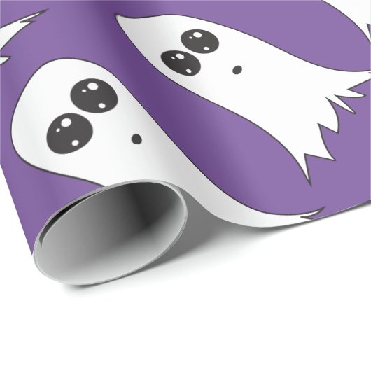 Freundliches Ghost mit lila Hintergrund Geschenkpapier (Rolleneckpunkt)