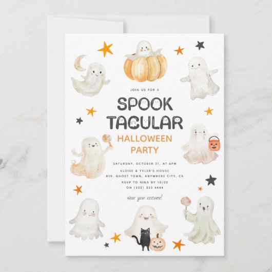 Freundliches Ghosts Spooktacular Kids Halloween-Pa Einladung (Vorderseite)