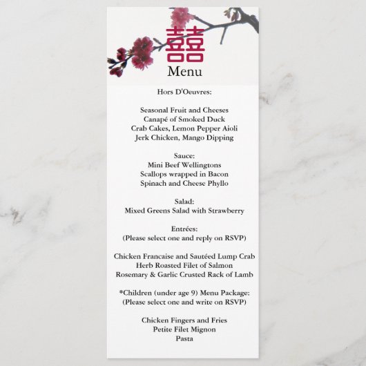 Freundliches Menükarte (Vorderseite)