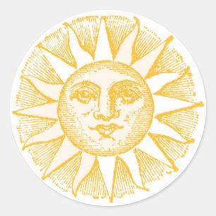 Freundliches Sonnen-Gesicht Vintage-Illustration Runder Aufkleber