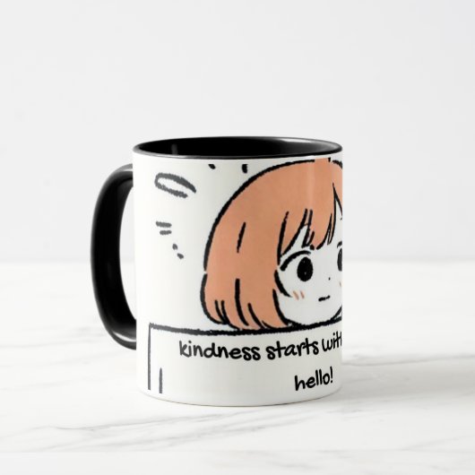 Freundlichkeit beginnt mit einem einfachen Hallo! Tasse (Vorderseite Links)