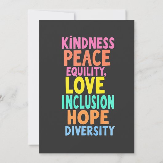 Freundlichkeit Frieden Gleichheit Liebe Inklusion  Dankeskarte (Vorderseite)