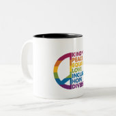 Freundlichkeit Frieden Gleichheit Liebe Inklusion Zweifarbige Tasse (Vorderseite Links)