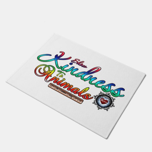 Freundlichkeit gegenüber Tieren Rainbow Typografie Fußmatte (Schrägansicht)