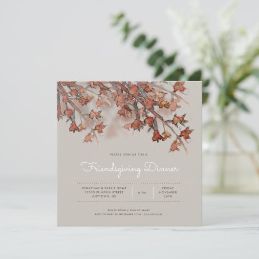 Freundschaft | Abstrakte Herbstlaube für Aquarellf Einladung (Stehend Vorderseite)