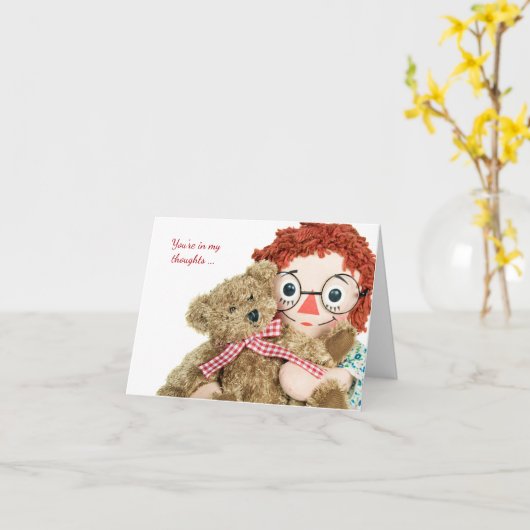 Freundschaft-alte Flickenpuppe und Teddybär Karte (Gelbe Blume)