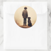 Freundschaft, Boy und sein Hund Runder Aufkleber (Tasche)