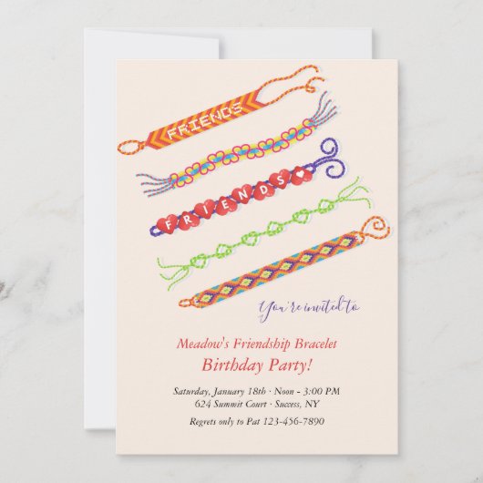 Freundschaft Bracelet Geburtstagsparty Einladungen (Vorderseite)