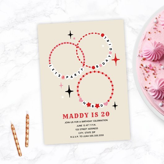 Freundschaft Bracelets Pink & Red Geburtstag Einladung