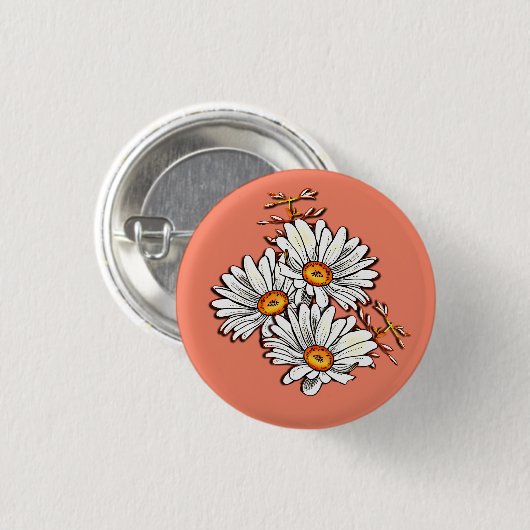 Freundschaft Daisy Wildblumen Vintag Orange Button (Vorne & Hinten)