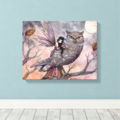 Freundschaft Fairy und Owl Wrapped Canvas Print Leinwanddruck (Insitu (Holzboden))