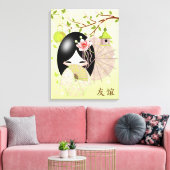 Freundschaft - Freundschaft , Kokeshi Puppe im Frü Leinwanddruck (Insitu (Wohnzimmer))