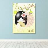 Freundschaft - Freundschaft , Kokeshi Puppe im Frü Leinwanddruck (Insitu (Holzboden))